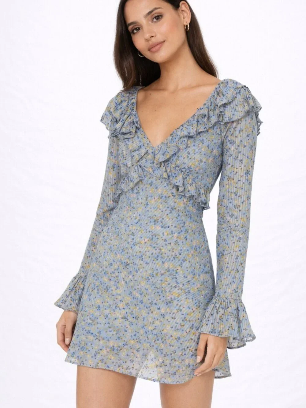 NEW Free People Sweetest‎ Thing Mini Floral Ruffle Midnight Cowboy Blue Boho 8